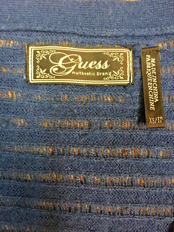 Suéter Guess Algodón Lana Cachemira Cuello en V Manga Dolman, Azul XS Foto 3 de 4