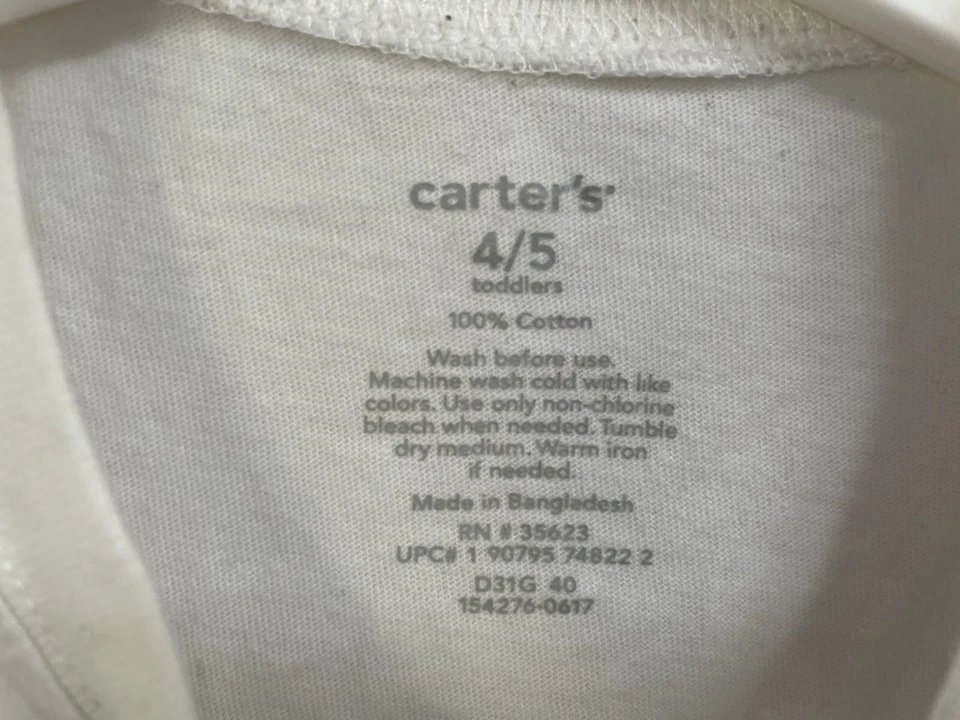 Camisa Carter's Niños Niños Blanca Sólida 100% Algodón Cuello Redondo Manga Corta Blanca 4/5 Foto 2 de 3