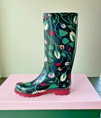 black floral rain boots