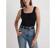 Madewell Womens Black Ribbed Knit Tank Top Square Neck N0066 Size XS NWT