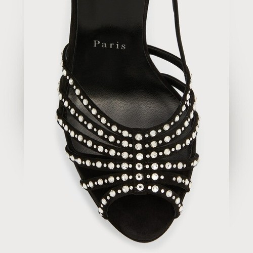 Christian Louboutin Vegastrassima Crystal Slingback Suede Platform Sandal 38.5 - Picture 4 of 13
