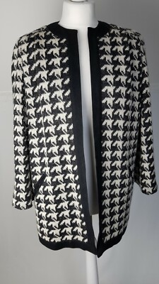 Damen Jacke WINDSMOOR schwarz/weiß Dogtooth Wollmischung Vintage Feinstrick Gr. M