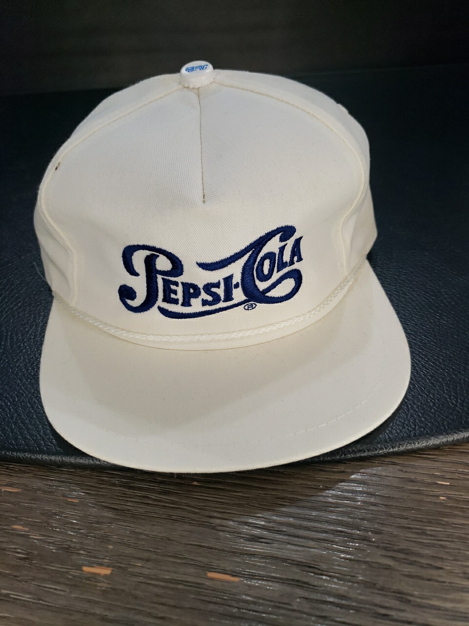 Vintage 1970 K Products Pepsi Trucker Hat USA Made White Rare Leather Strap Golf