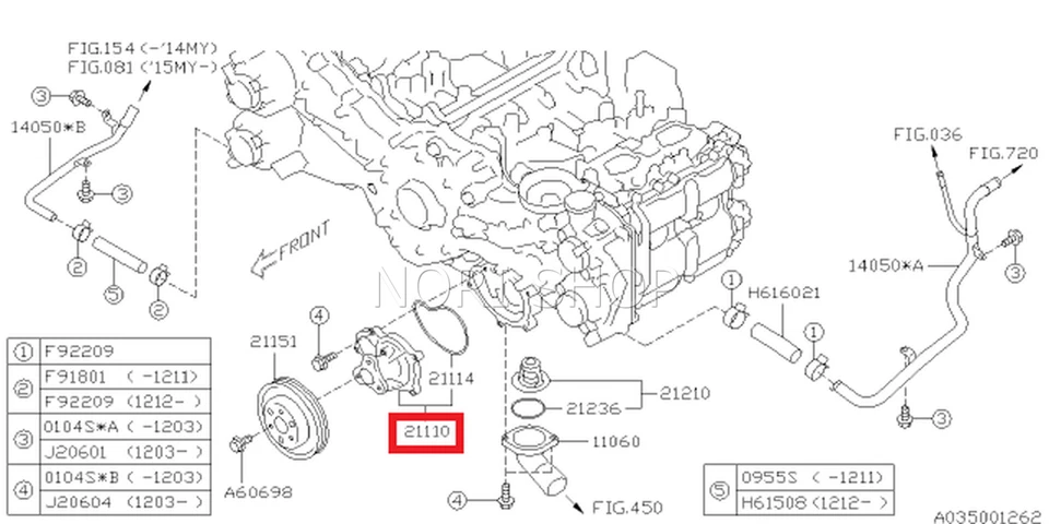 Bomba de agua genuina Subaru 21110AA690 2011-2020 CONJUNTO FABRICANTE ORIGINAL/BRZ Crosstrek Forester Foto 2 de 4