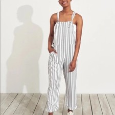 Hollister Striped Jumpsuit size sz XS White  Dark Gray Viscose 