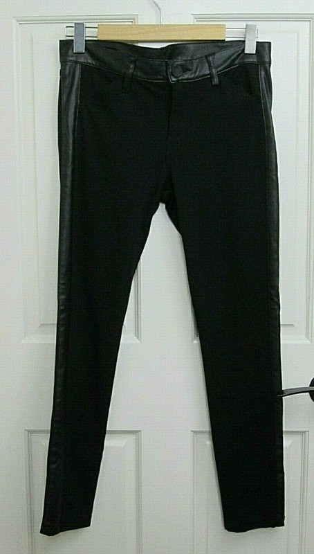Kut From The Kloth Pants Faux Leather Strips Womens Size 6 32x27 Black 139-24129