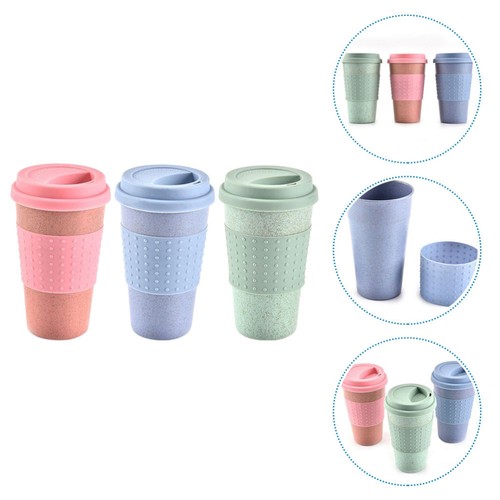 3 Pcs Wheat Straw Cup Travel Cups Dishwasher Safe for Kitchen