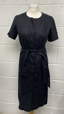 Jaeger Black Linen Button Up Pencil Dress With Belt & Pockets UK8 PBF