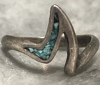 Vintage Sterling Silver Turquoise Inlay Wave Pattern Ring Size 5.25