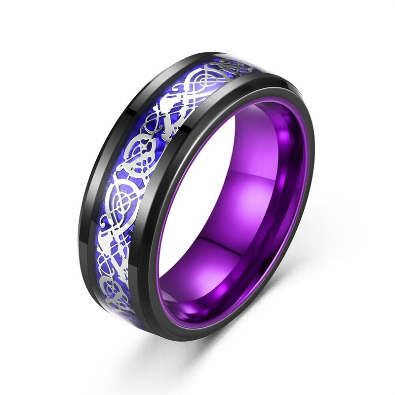 Men Women Gold Plated Blue Black Red Celtic Dragon Band Ring 8mm - Product main view