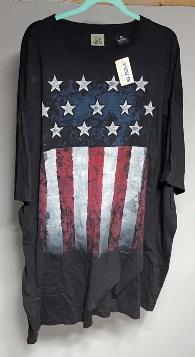 NWT 5XL Tall Liquid Blue American Flag USA Vintage Tag T Shirt Stars  Stripes NEW