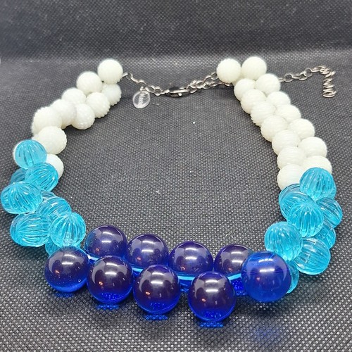 Leetie Lovendale White-Aqua Color Block Button Dot Lucite Necklace-Vintage Beads