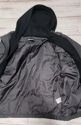 BOYS AIRWALK 18 GRAY BLACK FULL ZIP HOODIE FLAP POCKET LAYERED LOOK WINTER COAT - Picture 13 of 18
