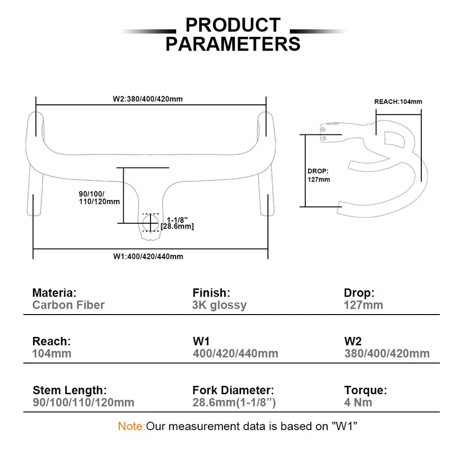 Road Bike Carbon Handlebar Stem Integrated 28.6 Carbon Aero Road Handlebar - Image 3 of 4