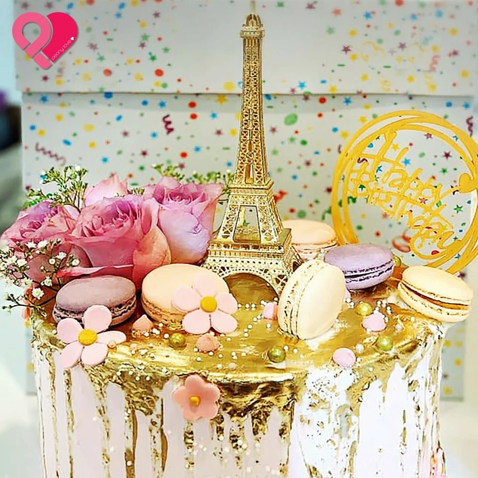 1-12 Torre Eiffel Metal Estatua Escultura París Boda Pastel Topper Centro de mesa Foto 2 de 4