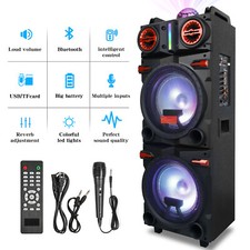 4,500W Bluetooth Speaker Rechargable Dual 10" Woofer Party FM Karaok DJ LED AUX