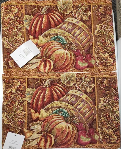 Set of 2 Tapestry Placemats,13"x19"FALL HARVEST,BUSHEL BASKET,PUMPKINS,APPLES,VL - Picture 2 of 12