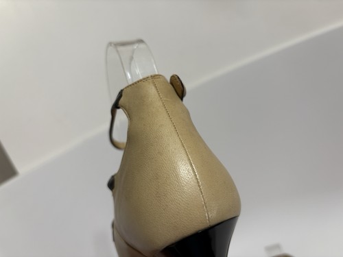 Vtg Chanel Beige 3 Strap Logo Button Heels 36 - Picture 10 of 16