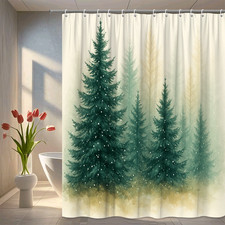 Winter Forest Shower Curtain with Snowy Pine Trees