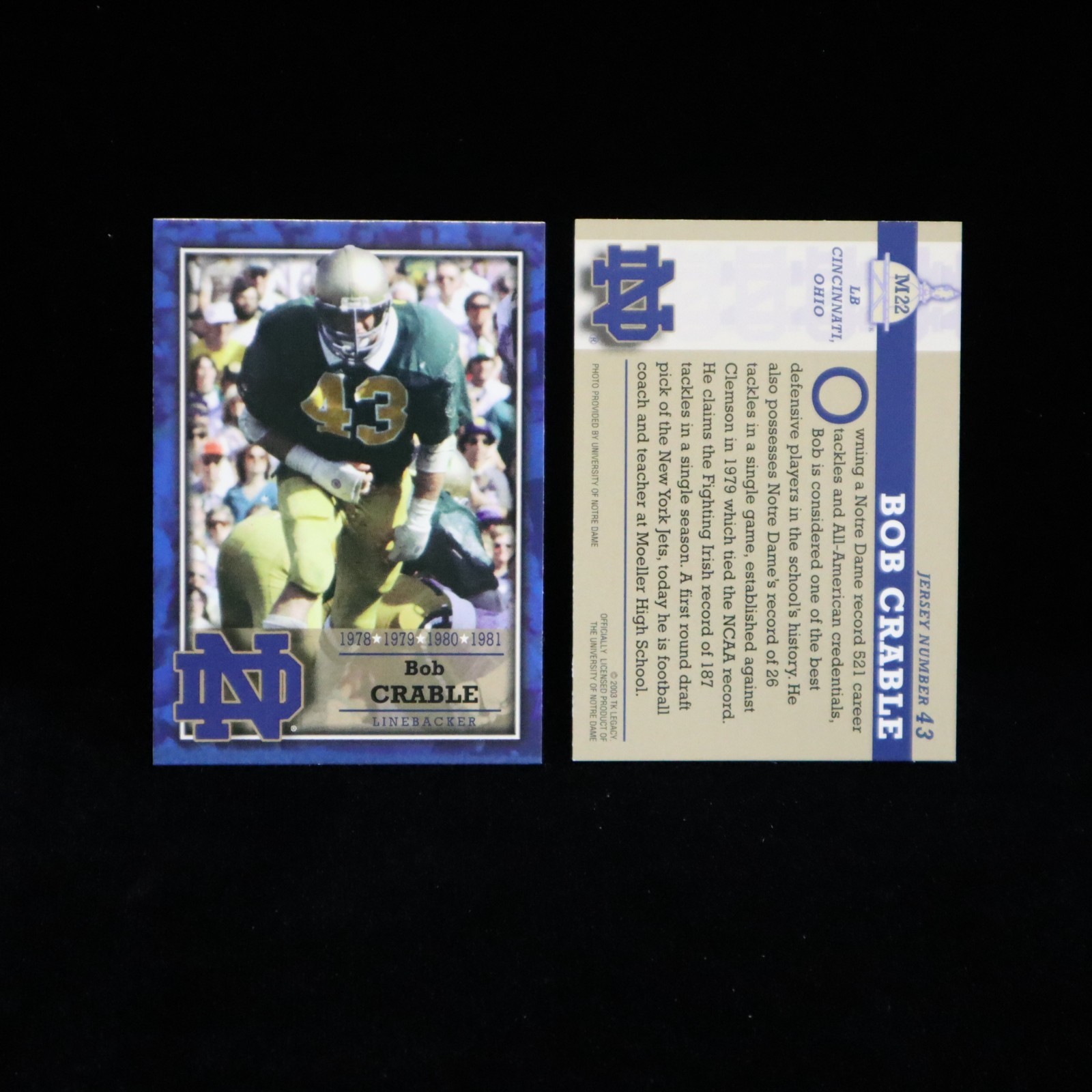 2003  Bob Crable    Notre Dame TK Legacy #M22