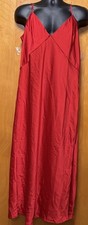 A New Day Satin Slip Dress V neck Midi/Maxi Adjustable Straps Shimmery Red XL