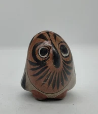 Vintage TONALA POTERY OWL FIGURINE Mexican Folk Art Hand Painted SIGNED 2.5”