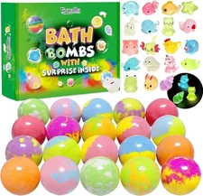 Bath Bombs for Kids with Toys Inside, 20 Pack Kids Bath Bombs with Glow in the D