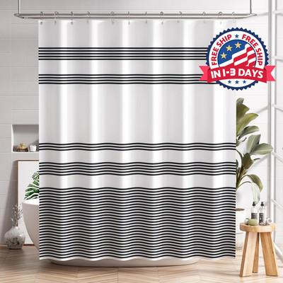 Juego de cortinas de ducha de tela lavable de color negro con 12 ganchos.