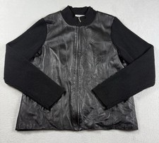Pendleton Jacket Women s Medium Black Leather Front Wool Blend Ribbed Knit Coat