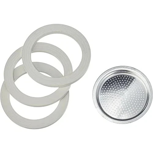 Bialetti 3 Gaskets (Rubber Rings) 1 Filter Plate Replacement for Moka 3 + 4 Cups