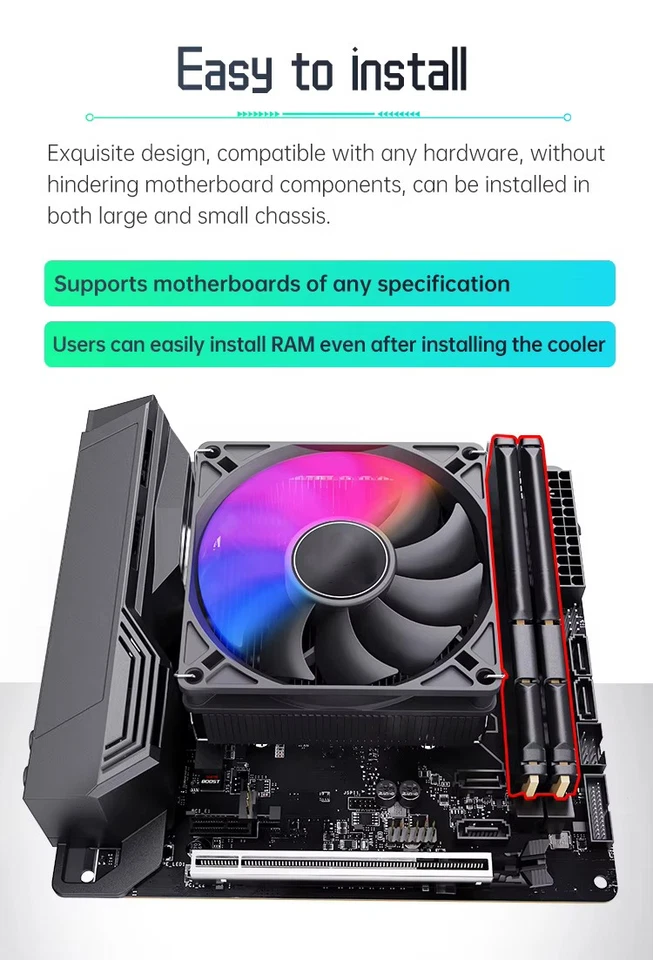 ITX CPU Kühler 45mm 4PIN PWM A-RGB 150W Fan Lüfter Intel/AMD 115X 1700 AM3 AM4 - Bild 4 von 4