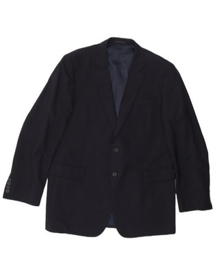 JAEGER Herren 2 Knopf Blazer Sakko UK 44 2XL dunkelblau Nadelstreifen Wolle AP01
