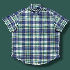 Vtg Polo Ralph Lauren Plaid Shirt Button Up 80s 90s Cotton Blue XXL