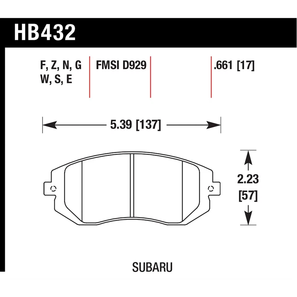 Hawk HB432Z.661 2-Wheel Set Brake Pad Sets Front for Subaru Impreza Legacy 9-2X - Image 2 of 2