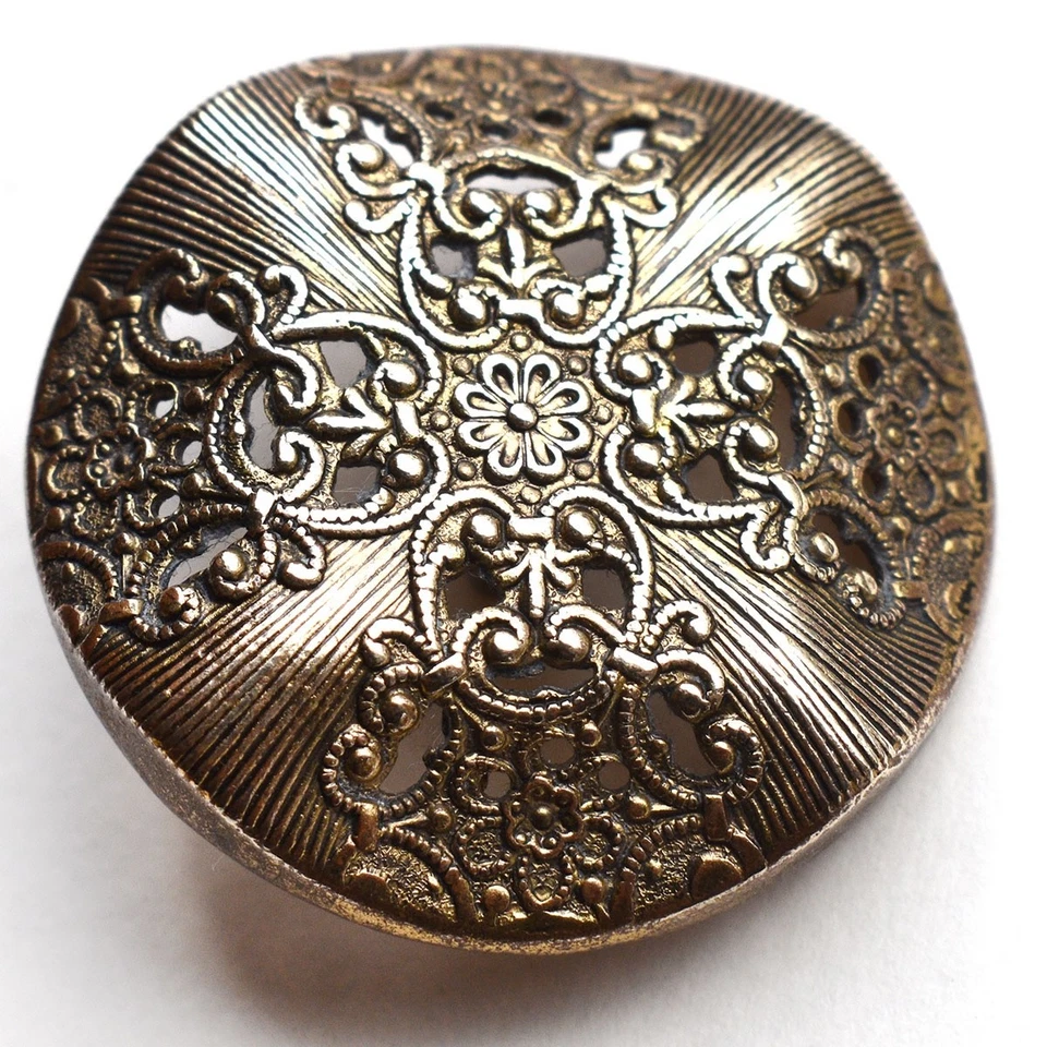 Large Metal Vintage Button Fancy Cross Shaped Pierced Floral 1-3/8” - Image 4 of 4