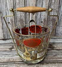 1950’s Jennette Glass Ice Bucket & Caddy-Drink Recipe Graphics MCM Vintage