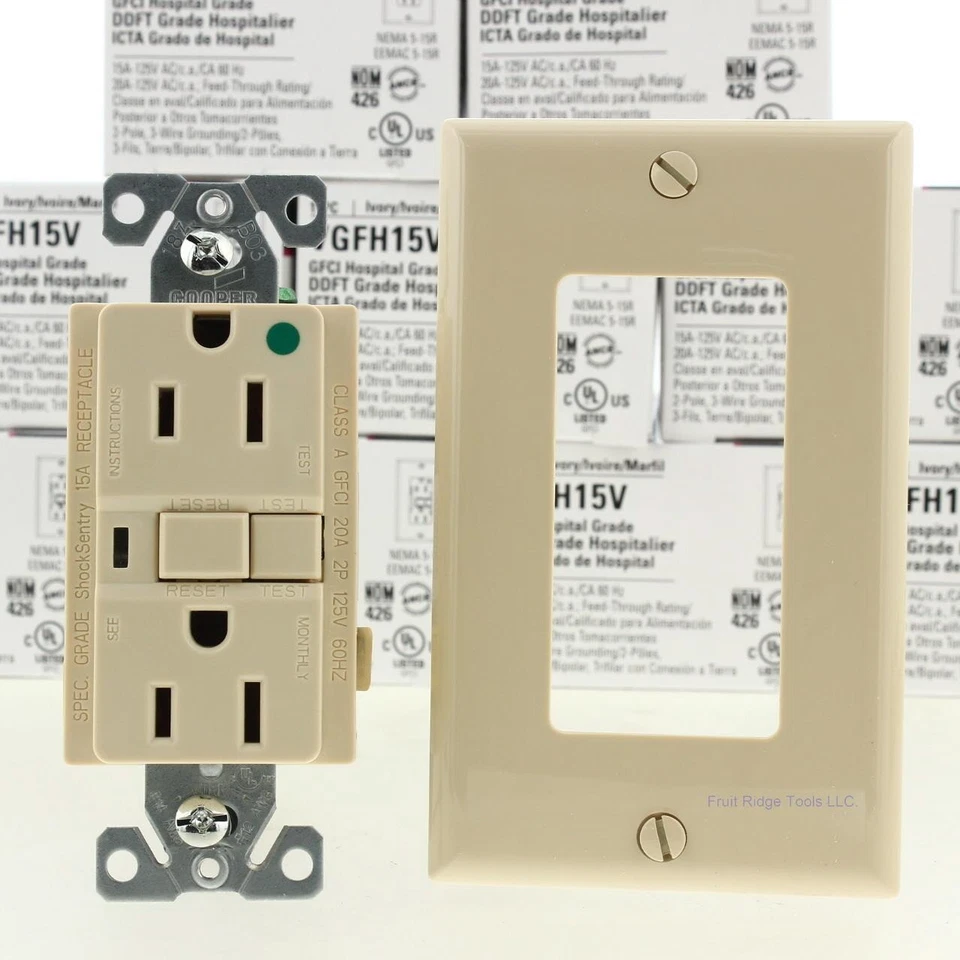 Cooper VGFH15V Marfil Hospital GFCI Outlet Receptáculos 5-15R 15A 125V Paquete de 10 Foto 3 de 4