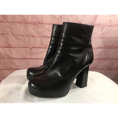Pollini Black Leather Sculptural Heel Boots Size 7.5/8