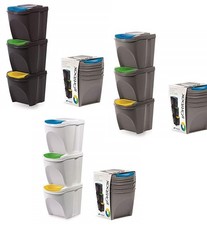 Image of Recycling Sorting Bins with Lid Grey Black White Large Stackable