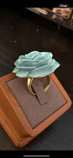 KJL Kenneth Jay lane ring flower acrylic 7.75 turquoise blue gold tone 