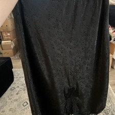 Vtg Barbizon Half Slip Black Lace Trim W/ Floral Print, Front Slit Med 525A