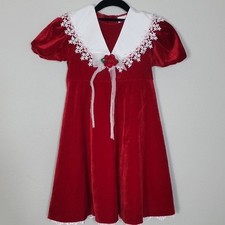 Vintage Rare Editions Velvet Lace Dress Size 4T Red Bib Collar Formal Holiday