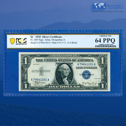 Fr.1607 1935 Plain Double Date $1 Silver Certificate, A/A Block, PCGS 64 PQ #201