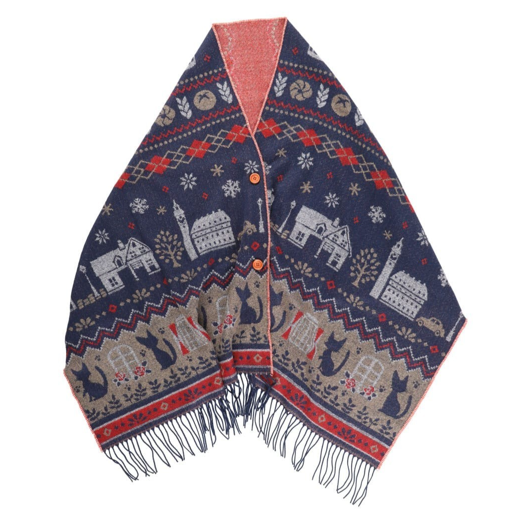 Donguri Kyowakoku Button-Front Stole Acrylic Jacquard Weave Totoro
