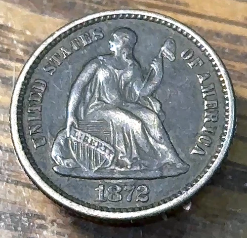 1872 Seated Liberty Half Dime Nice Original Choice XF Deeply Toned CHRC