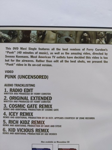 Punk DVD, FERRY CORSTON,,, UNCENSORED , collectable. Original + remixes 2002 - Foto 6 di 7
