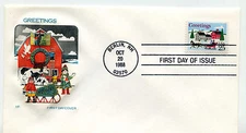 2400 Christmas 1988, Winter Scene, Farnam, HF, FDC
