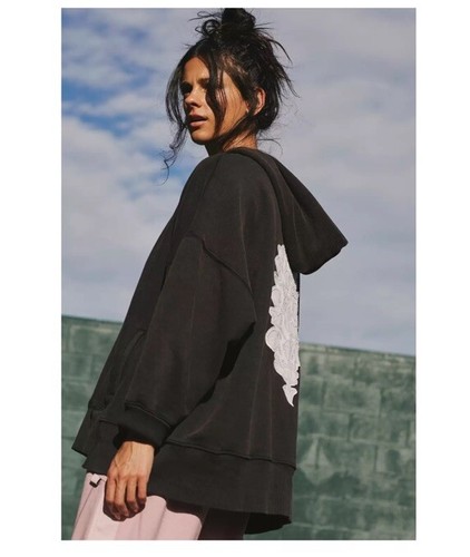 FREE PEOPLE Sprint To The Finish Hoodie Women's Oversized XS Black NWOT Read