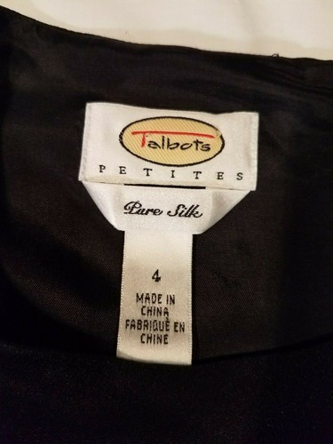 Talbots Petites taglia Abito aderente 4 pura seta nero manica ad aletta dettaglio davanti NUOVO - Foto 2 di 6
