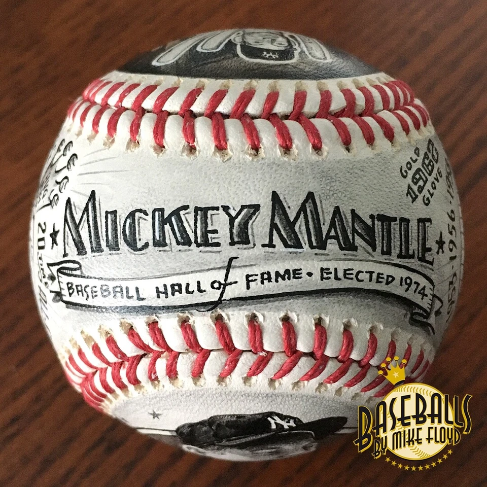 Оригинальный расписной бейсбольный мяч MICKEY MANTLE New York Yankees от Mike Floyd 1/1 - Изображение 4 из 4